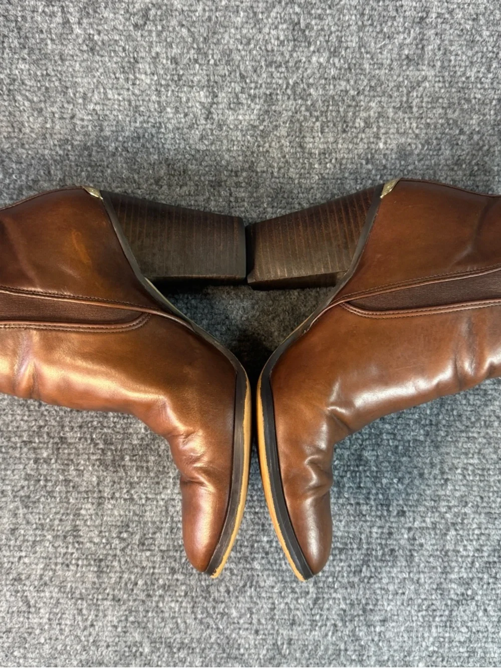 Michael Kors Brandy Brown Leather Ankle Booties 7.5 High Block Heel Pull On